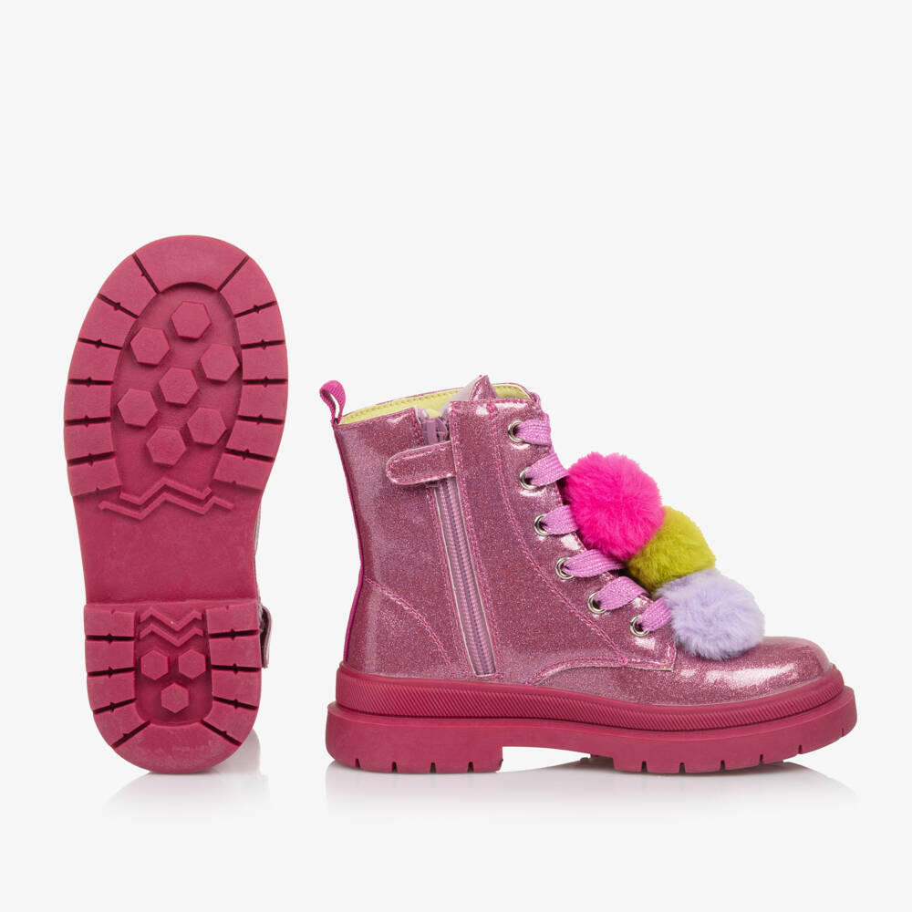 Agatha Ruiz de la Prada-Girls Glitter Pom-Pom Ankle Boots | Childrensalon Outlet