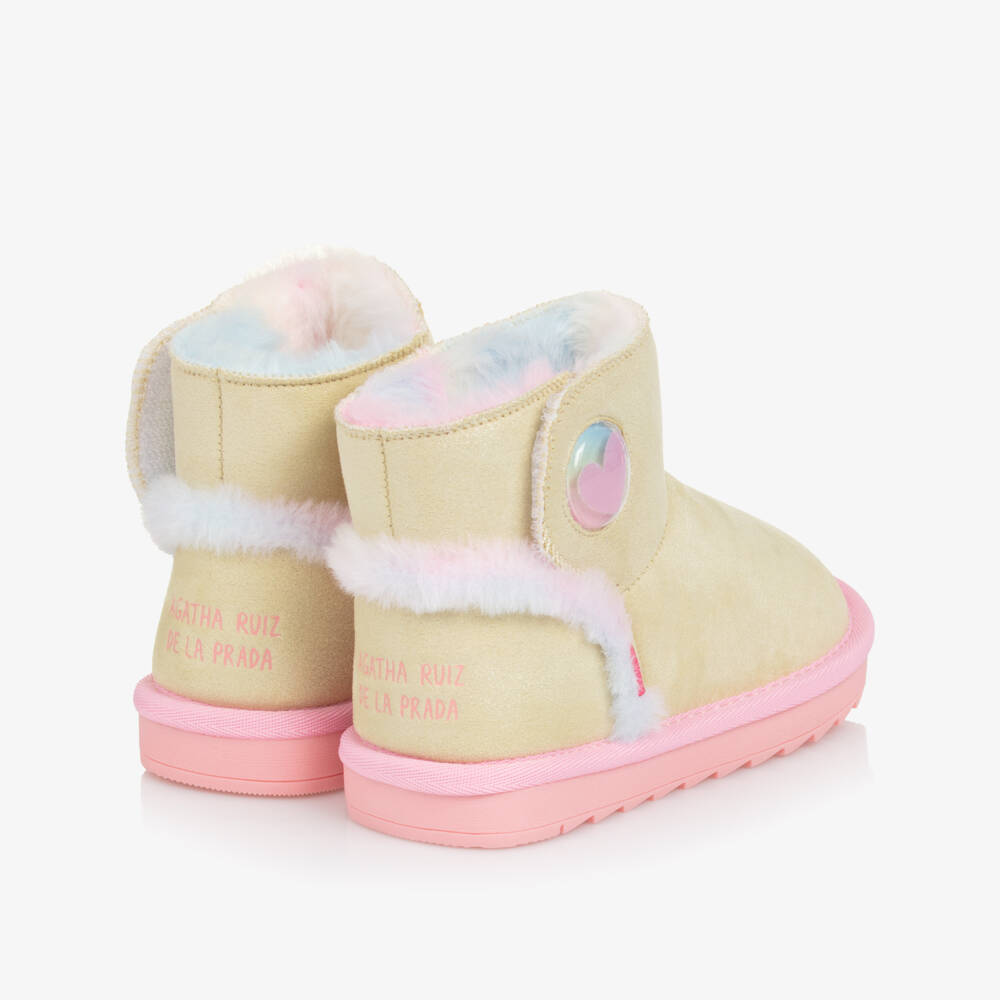 Agatha Ruiz de la Prada-Girls Glittery Gold Faux Suede Ankle Boots | Childrensalon Outlet