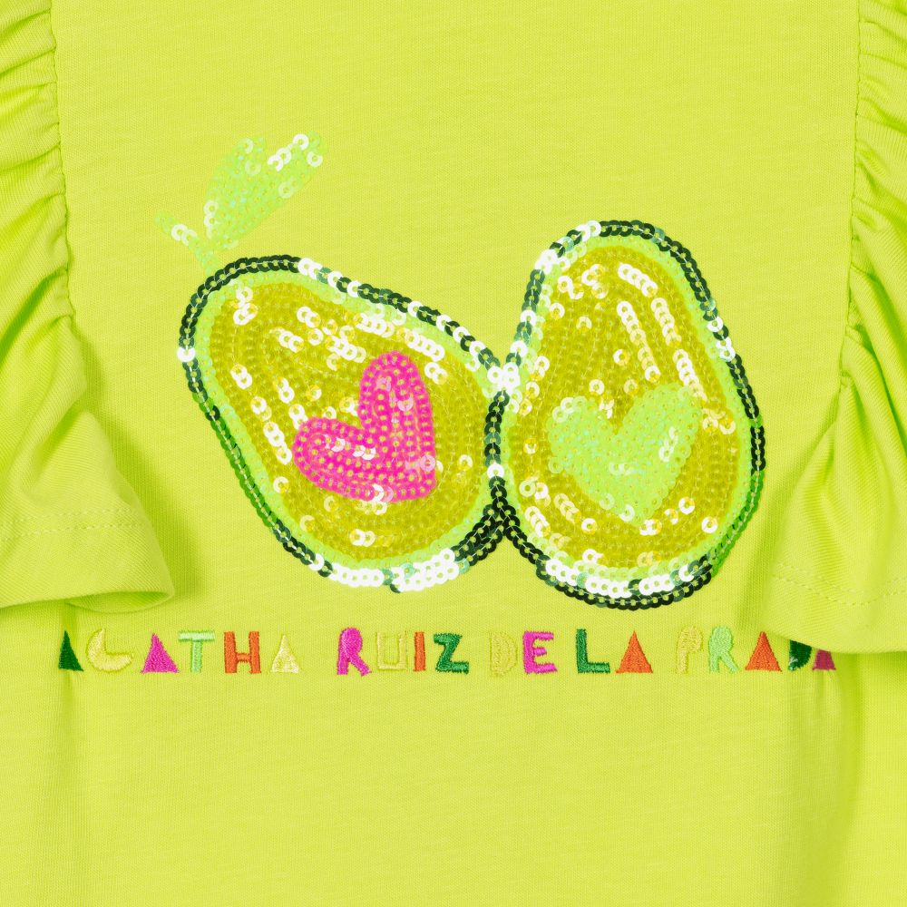Agatha Ruiz de la Prada-تيشيرت قطن لون أخضر فاقع للبنات | Childrensalon Outlet