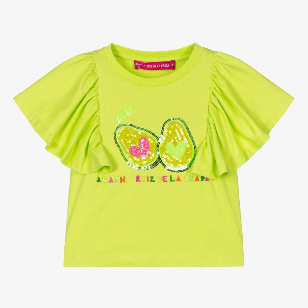 Agatha Ruiz de la Prada-تيشيرت قطن لون أخضر فاقع للبنات | Childrensalon Outlet
