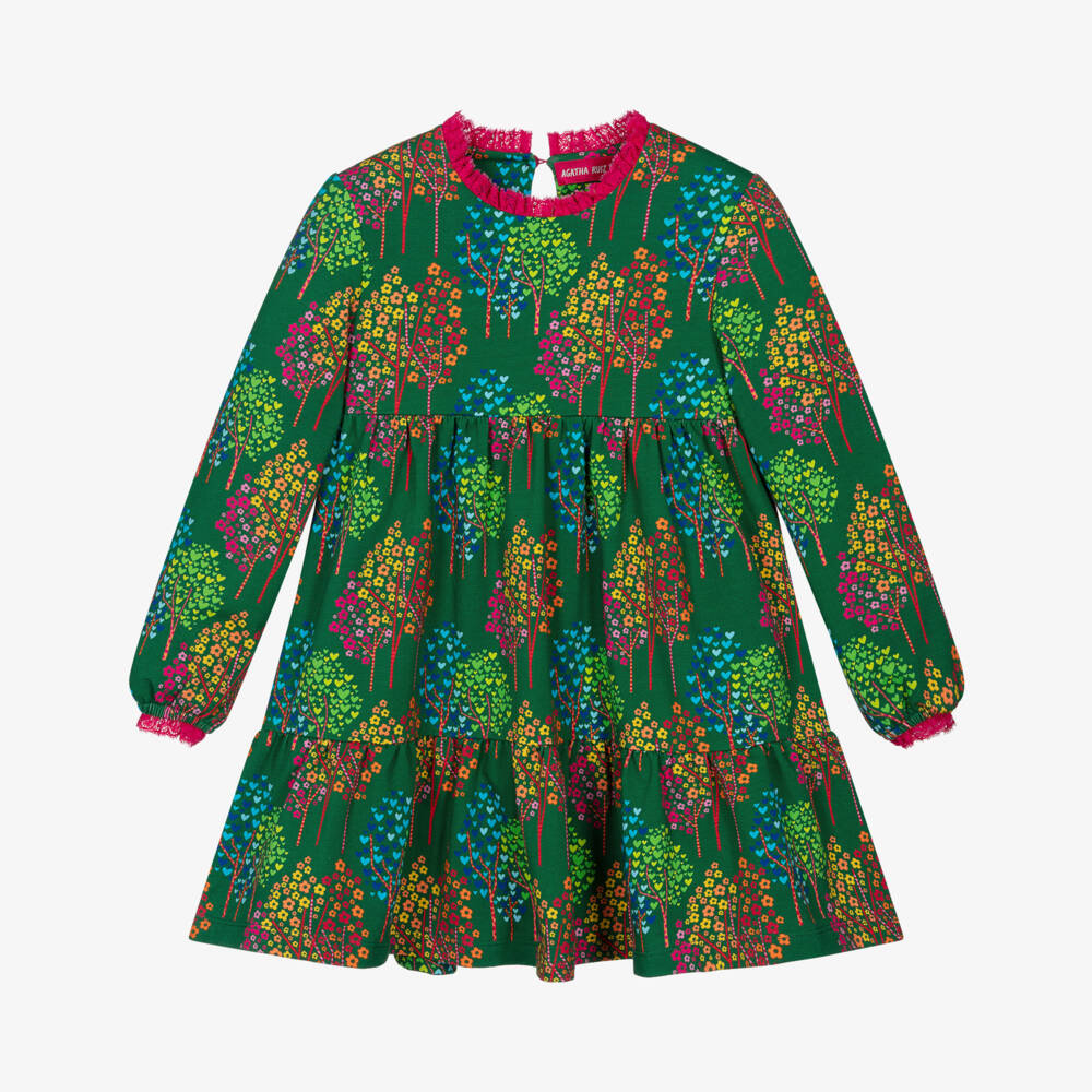 Agatha Ruiz de la Prada-Girls Green Cotton Jersey Floral Dress | Childrensalon Outlet