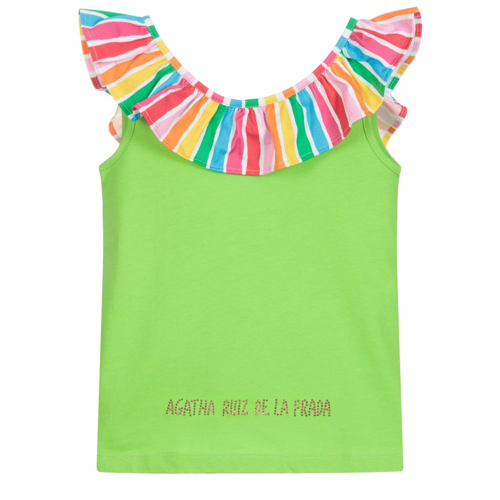 Agatha Ruiz de la Prada-توب قطن جيرسي بلا أكمام لون أخضر للبنات | Childrensalon Outlet