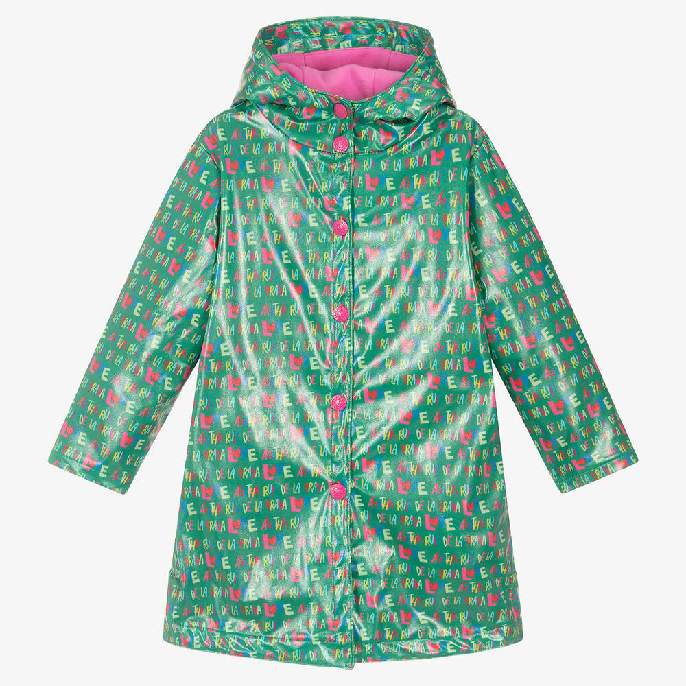 Agatha Ruiz de la Prada - Girls Green Hooded Raincoat | Childrensalon