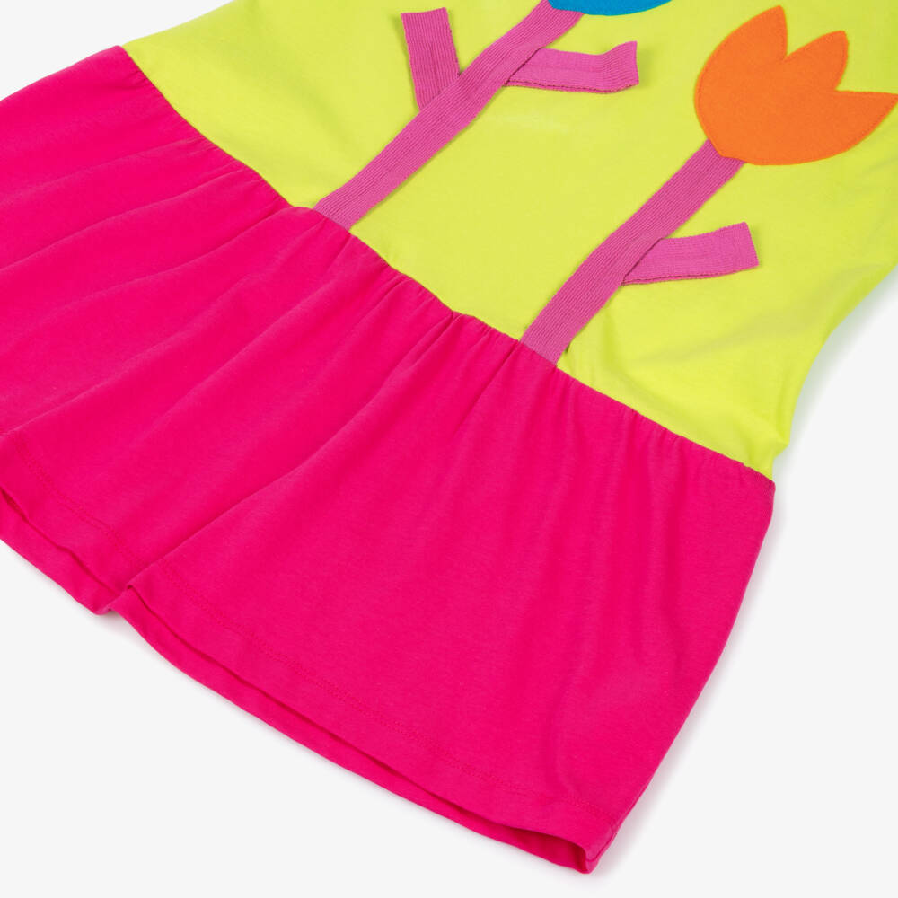 Agatha Ruiz de la Prada-Girls Green & Pink Cotton Flower Appliqué Dress | Childrensalon Outlet