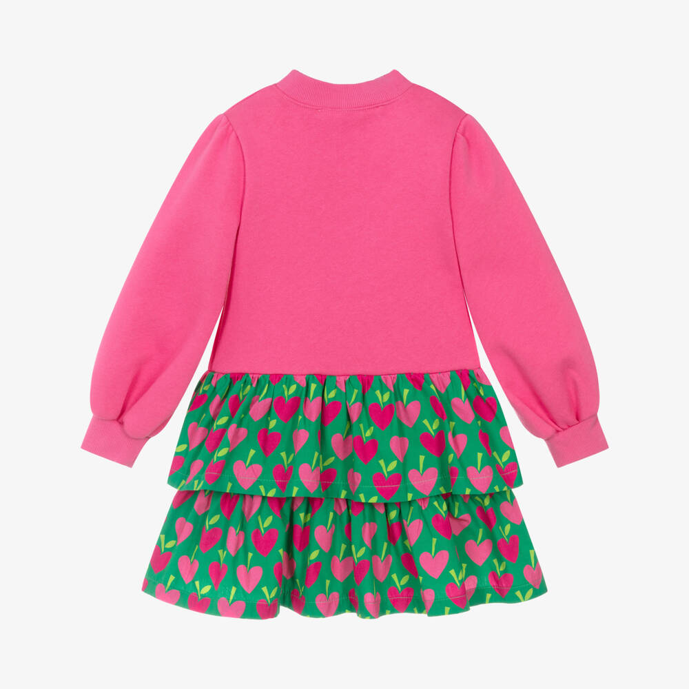 Agatha Ruiz de la Prada-فستان بطبعة فراولة قطن لون أخضر وزهري | Childrensalon Outlet