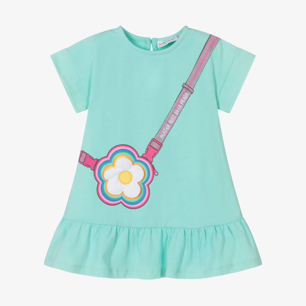 Agatha Ruiz de la Prada-فستان قطن جيرسي لون أخضر تركواز | Childrensalon Outlet