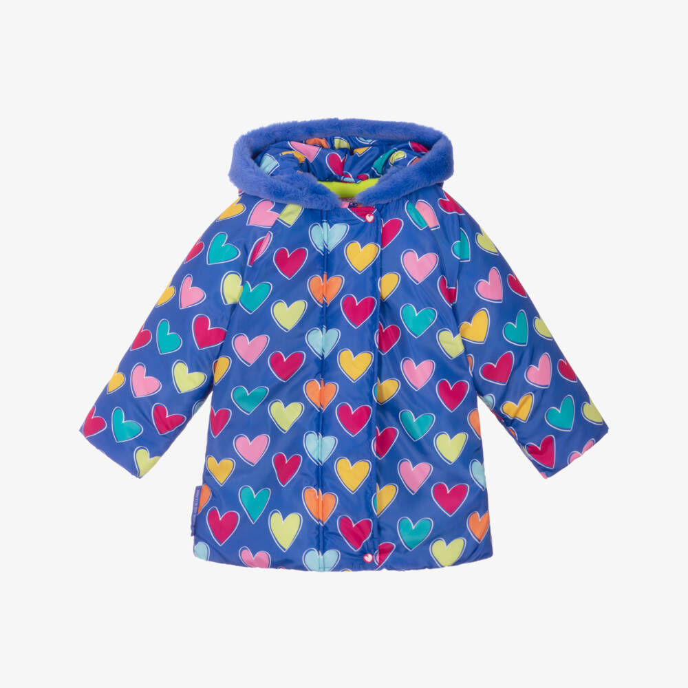 Agatha Ruiz de la Prada-Girls Heart Print Blue Puffer Coat | Childrensalon Outlet