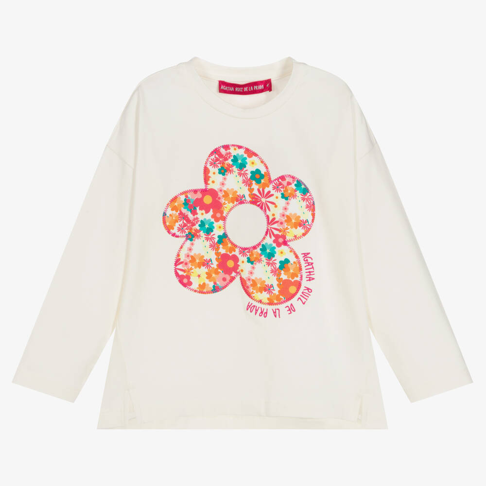 Agatha Ruiz de la Prada - Haut ivoire coton fleurs fille | Childrensalon