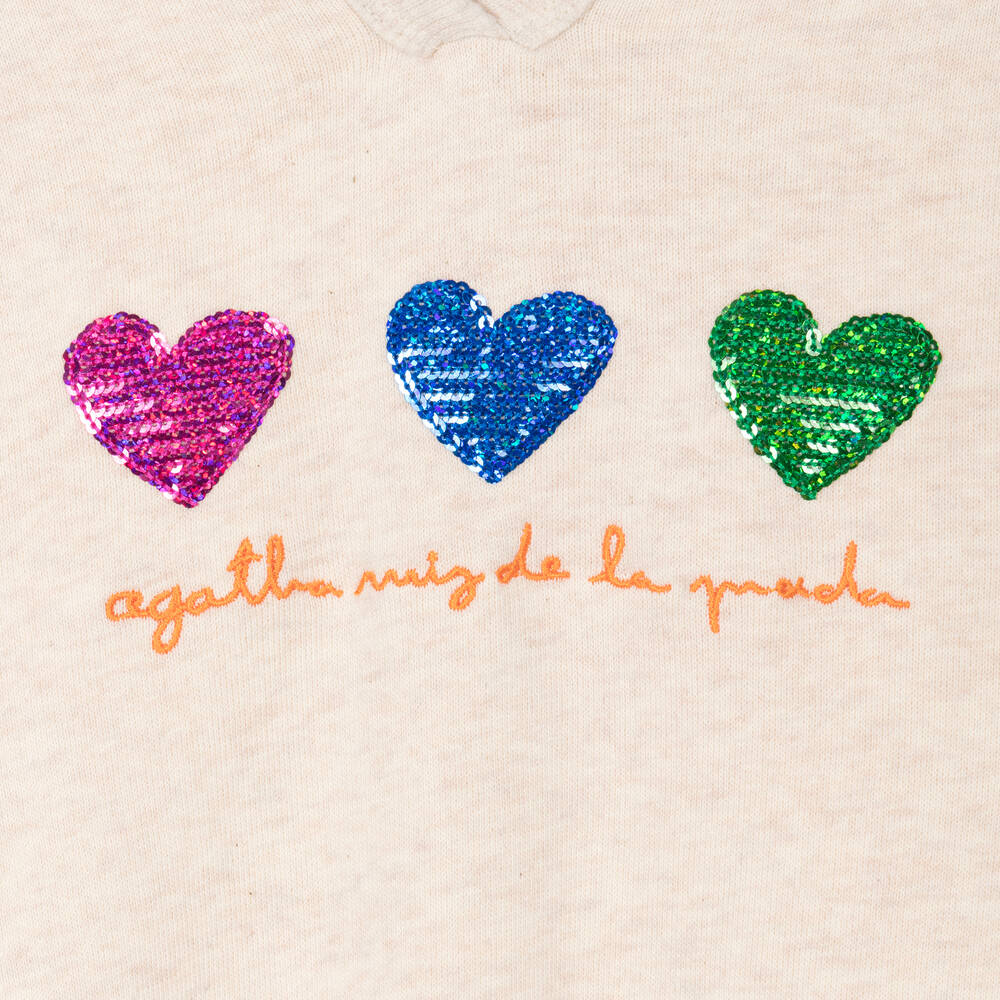 اجاثا رويز دي لا برادا-توب هودي بطبعة قلوب قطن لون عاجي للبنات | Childrensalon Outlet