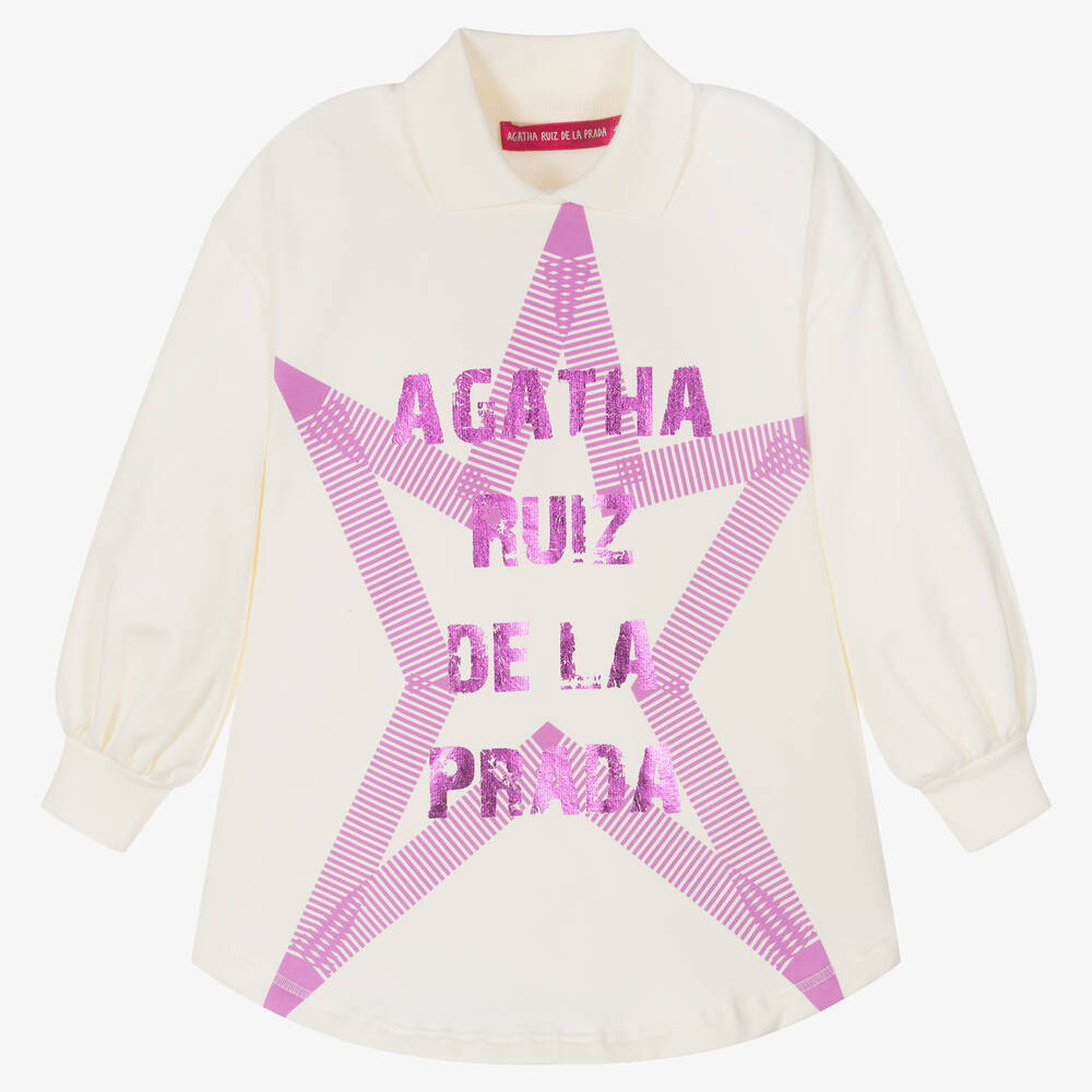 Agatha Ruiz de la Prada - Elfenbeinfarbenes Baumwoll-Sweatshirt mit Sternmotiv für Mädchen | Childrensalon