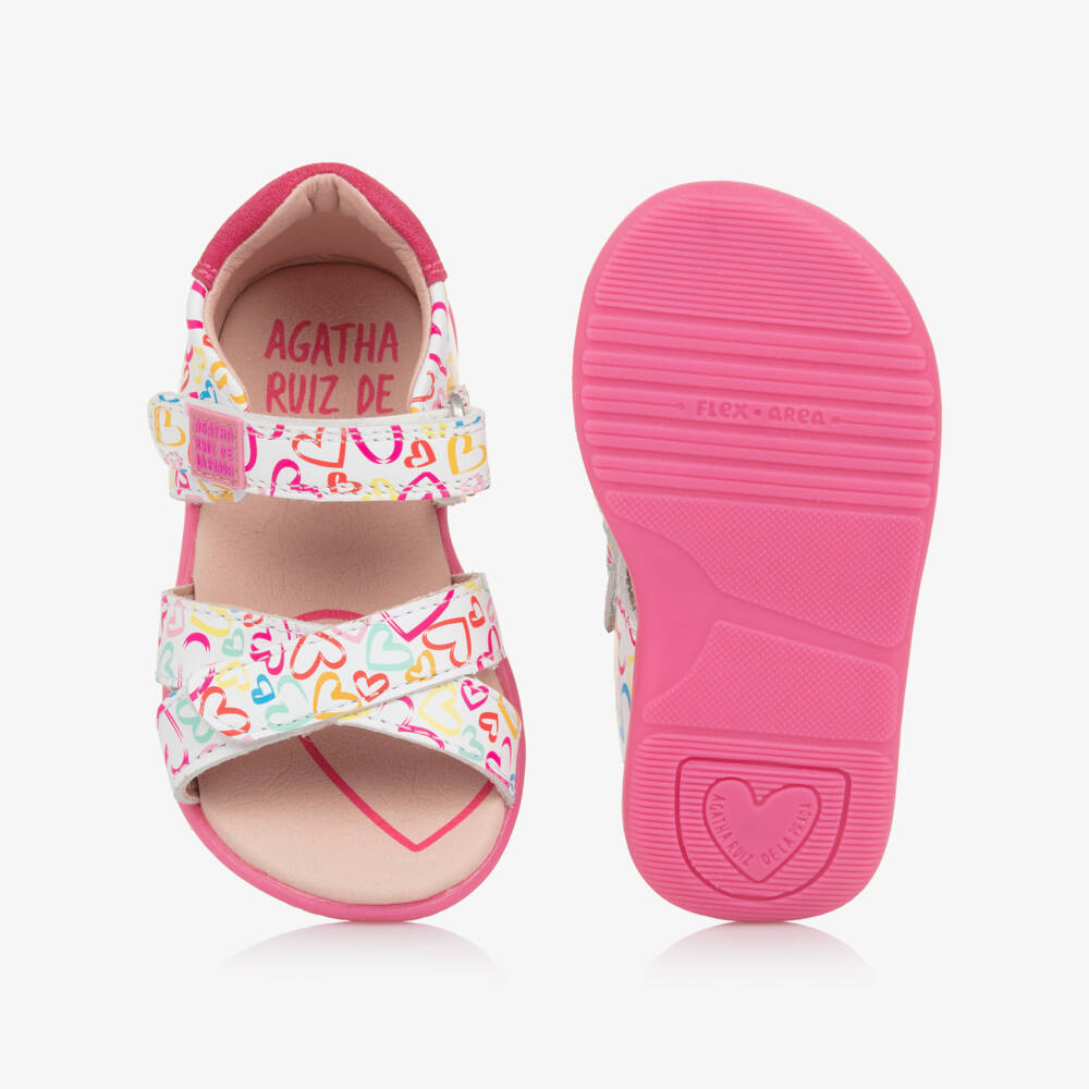 Agatha Ruiz de la Prada-Girls Ivory Heart-Adorned Leather Sandals | Childrensalon Outlet