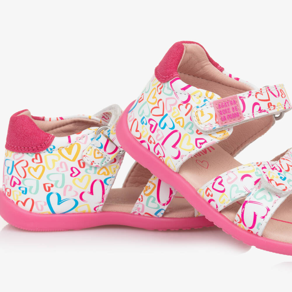 Agatha Ruiz de la Prada-Girls Ivory Heart-Adorned Leather Sandals | Childrensalon Outlet