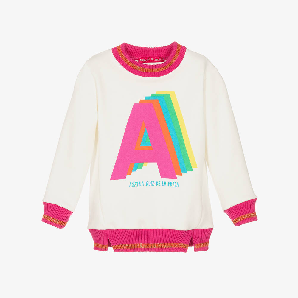 Agatha Ruiz de la Prada - Girls Ivory & Pink Logo Sweatshirt | Childrensalon