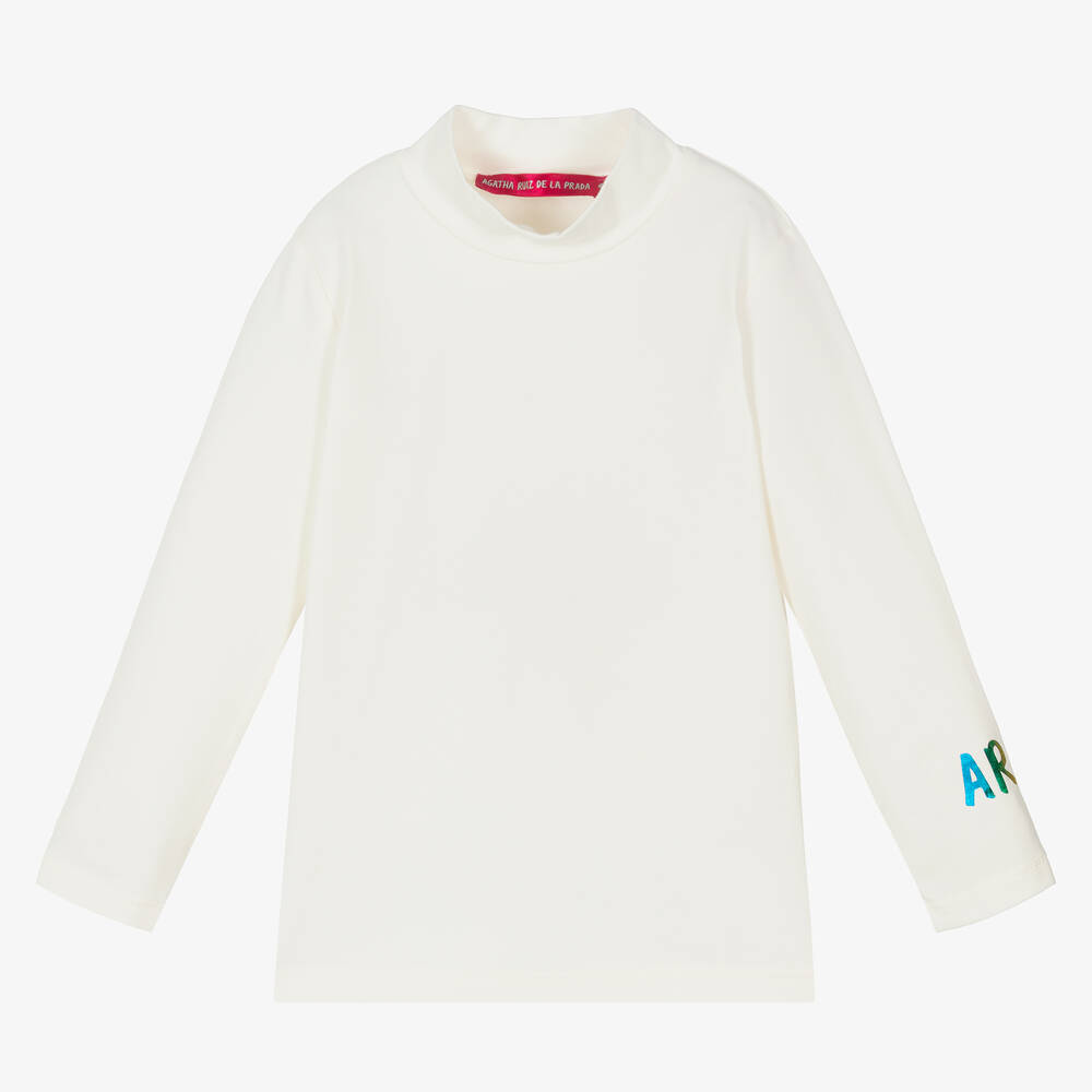 Agatha Ruiz de la Prada - Girls Ivory Roll Neck Top | Childrensalon