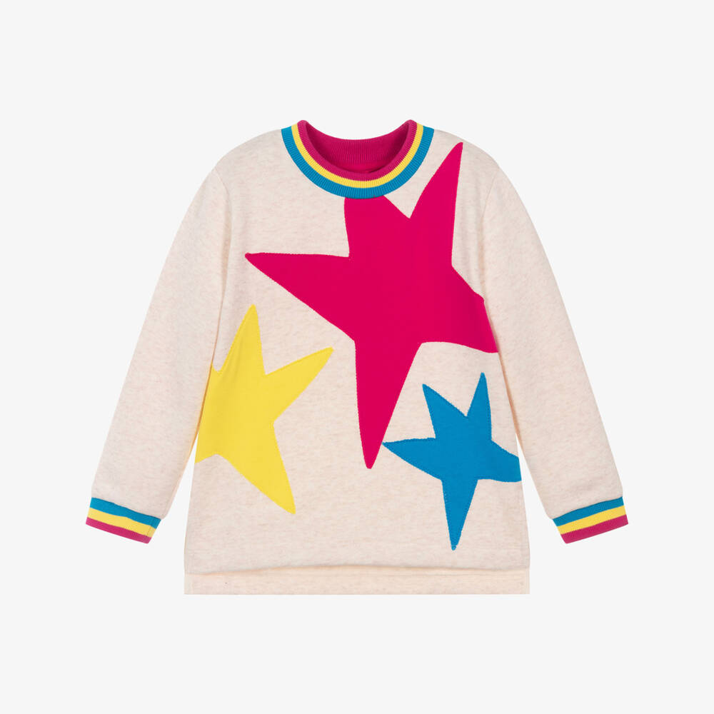 Agatha Ruiz de la Prada-سويتشيرت بطبعة نجوم قطن لون بيج للبنات | Childrensalon Outlet