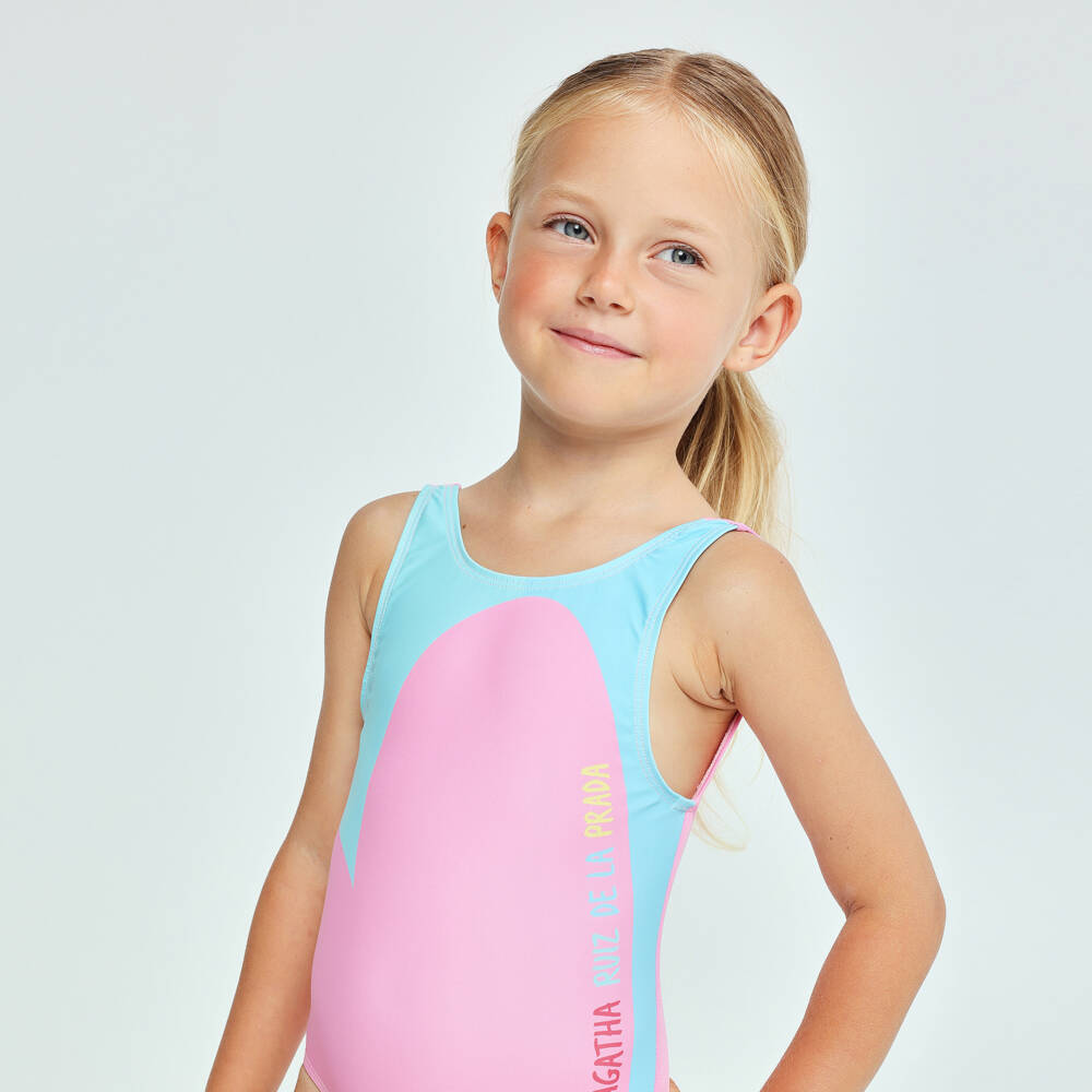 Agatha Ruiz de la Prada-Girls Large Pink Heart Print Swimsuit | Childrensalon Outlet