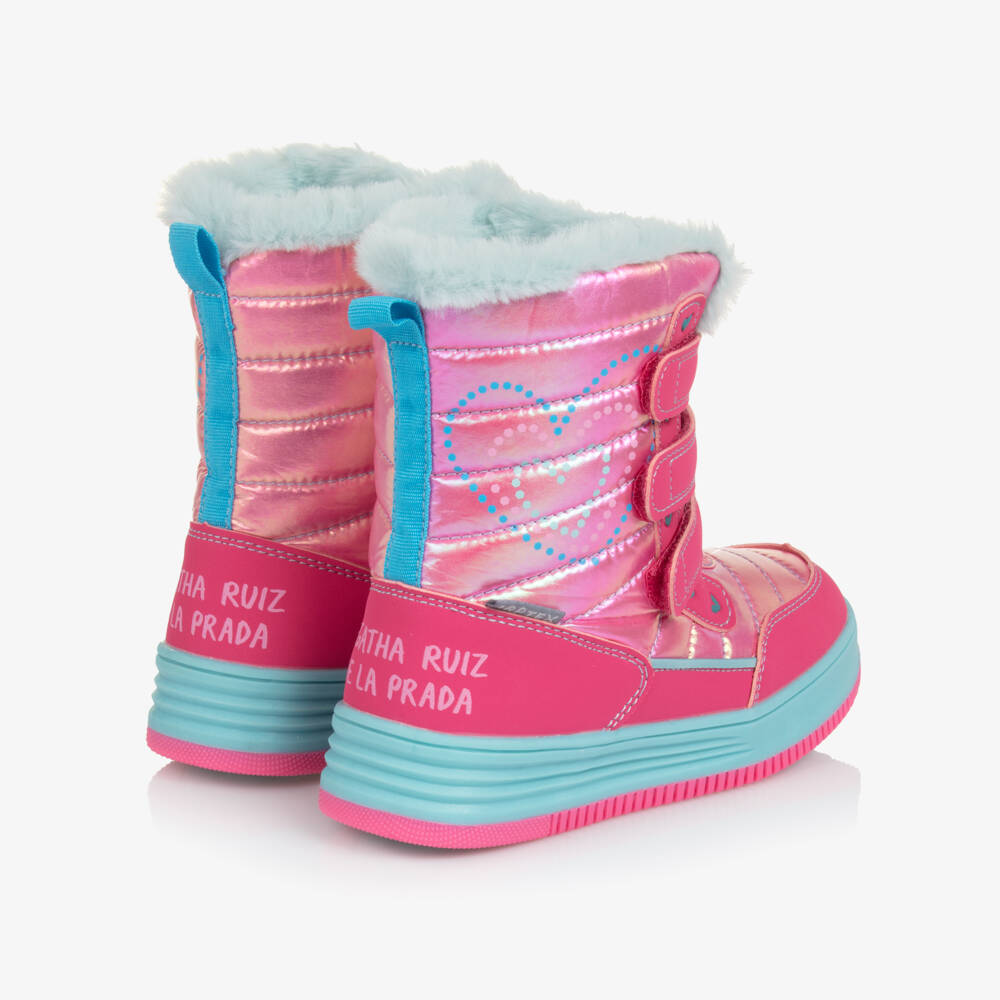 Agatha Ruiz de la Prada-Girls Metallic Pink Snow Boots with Faux Fur Lining | Childrensalon Outlet
