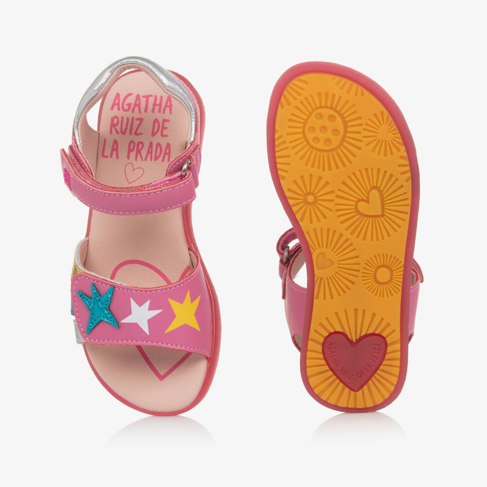 Agatha Ruiz de la Prada-صنادل بناتي وردية معدنية بنجوم | Childrensalon Outlet