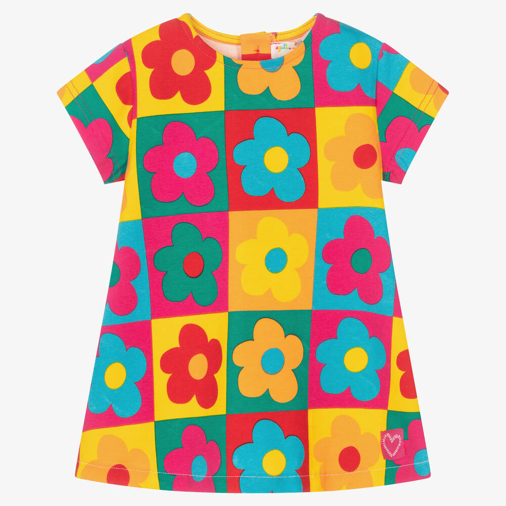 Agatha Ruiz de la Prada-فستان قطن جيرسي مقلم بطبعة ورود ملونة | Childrensalon Outlet