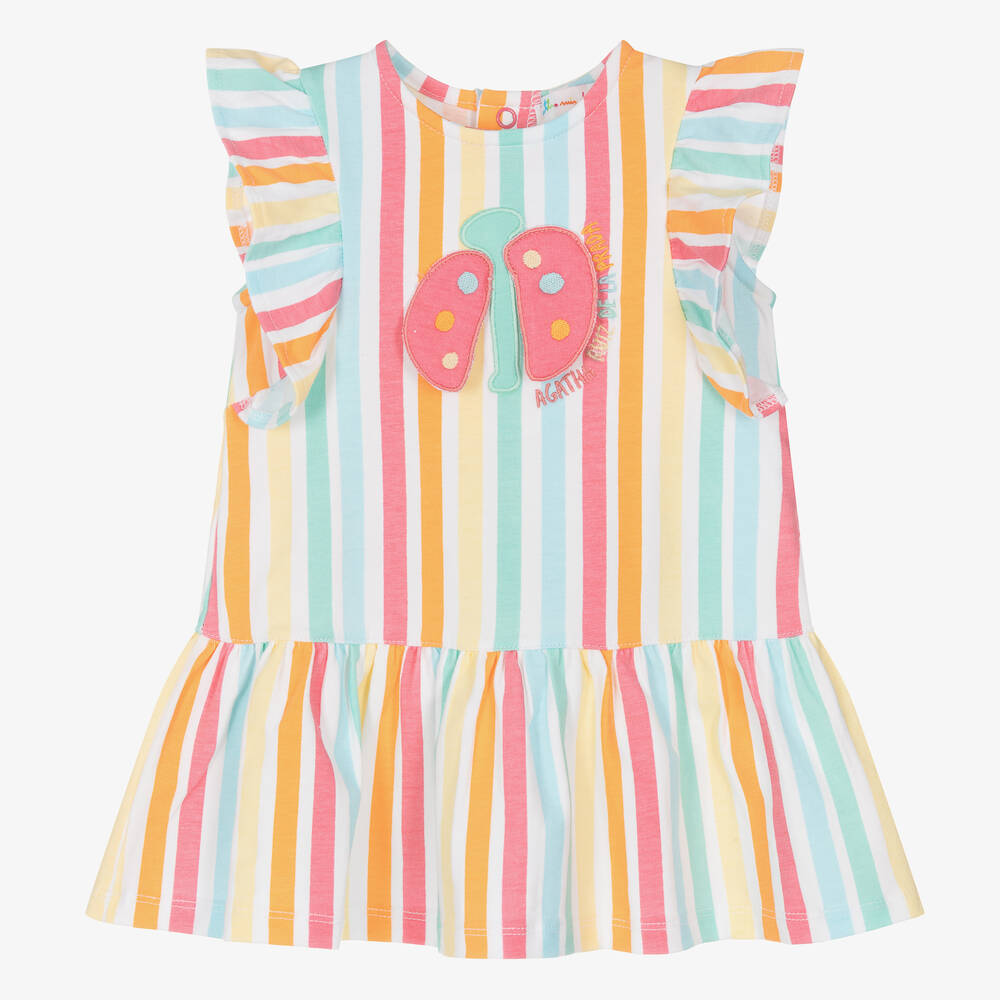 Agatha Ruiz de la Prada-فستان قطن جيرسي مقلم بطبعة ملونة | Childrensalon Outlet