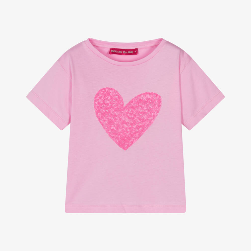 Agatha Ruiz de la Prada-تيشيرت قطن بنقشة قلب نيون للبنات | Childrensalon Outlet