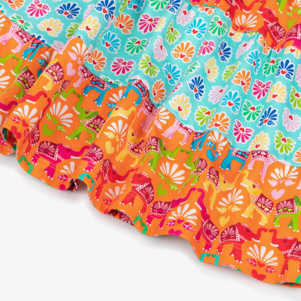 Agatha Ruiz de la Prada-Girls Orange & Aqua Blue Dress with Elephant Print | Childrensalon Outlet