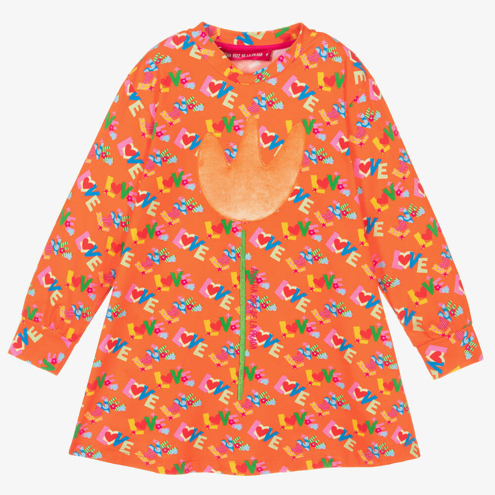 Agatha Ruiz de la Prada - Girls Orange Cotton Dress | Childrensalon