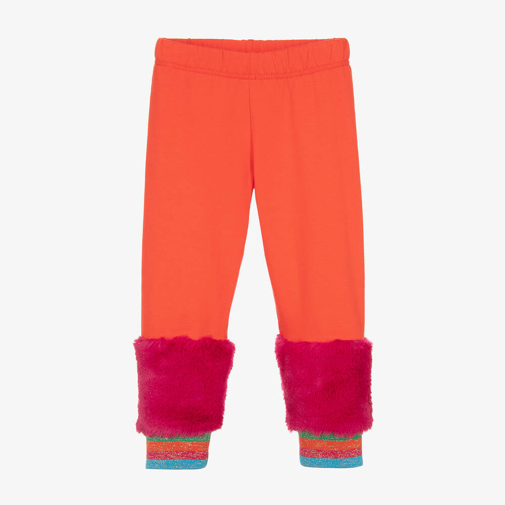 Agatha Ruiz de la Prada - Girls Orange Cotton & Faux Fur Trim Joggers | Childrensalon