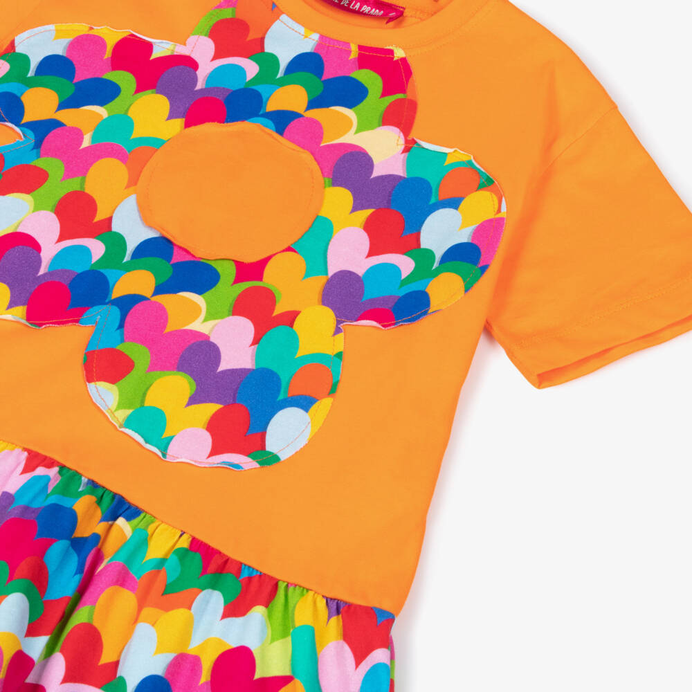 Agatha Ruiz de la Prada-Girls Orange Cotton Flower & Heart Print Dress | Childrensalon Outlet