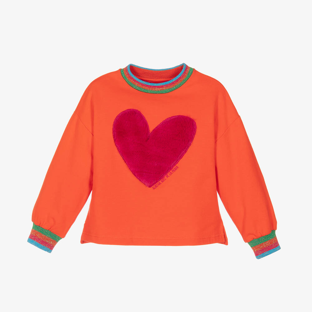 Agatha Ruiz de la Prada - Girls Orange Cotton Logo Heart Sweatshirt | Childrensalon