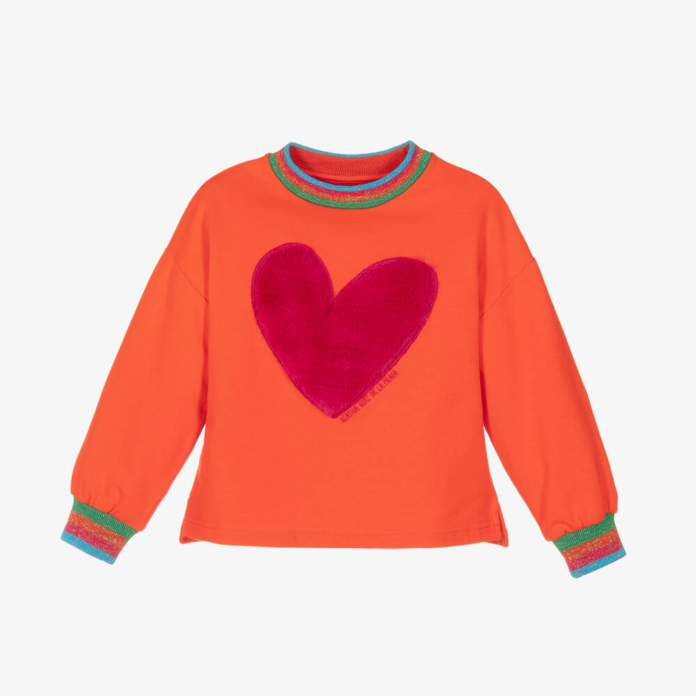 Agatha Ruiz de la Prada-Girls Orange Cotton Logo Heart Sweatshirt | Childrensalon Outlet