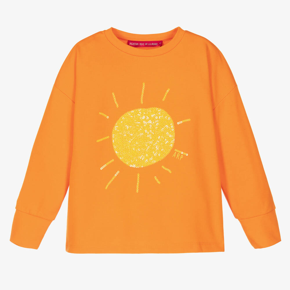 Agatha Ruiz de la Prada - Girls Orange Cotton Sequin Sun Top | Childrensalon