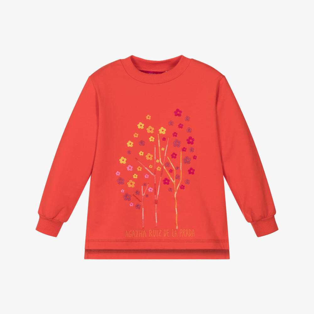Agatha Ruiz de la Prada-Яркий оранжевый цветочный свитшот для девочек | Childrensalon Outlet