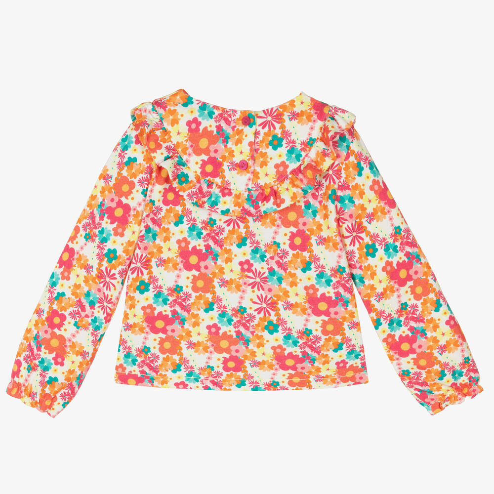 Agatha Ruiz de la Prada-Girls Orange Floral Print Long Sleeve Top | Childrensalon Outlet