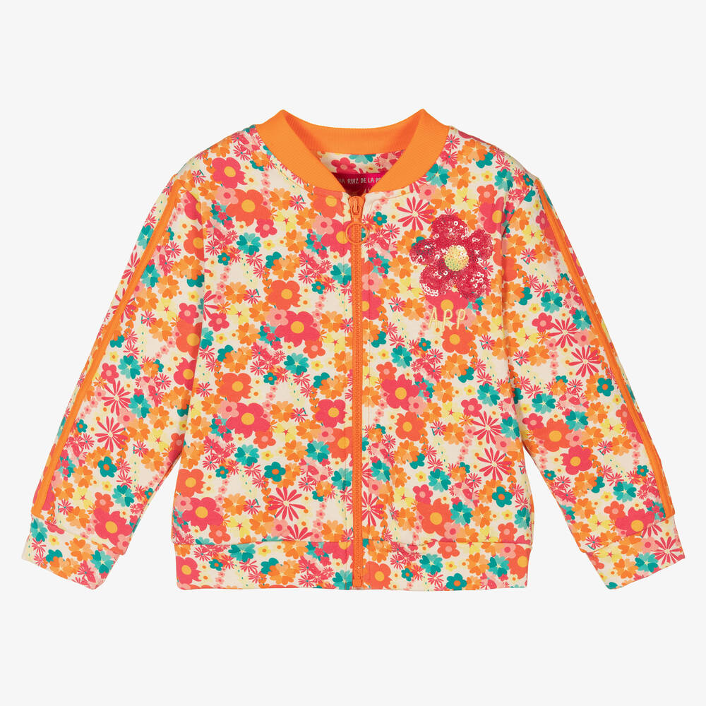 Agatha Ruiz de la Prada - Girls Orange Floral Print Zip-Up Top | Childrensalon