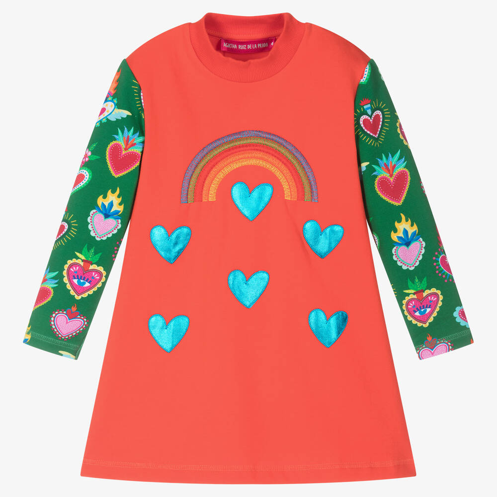 Agatha Ruiz de la Prada - Girls Orange & Green Sweatshirt Dress | Childrensalon