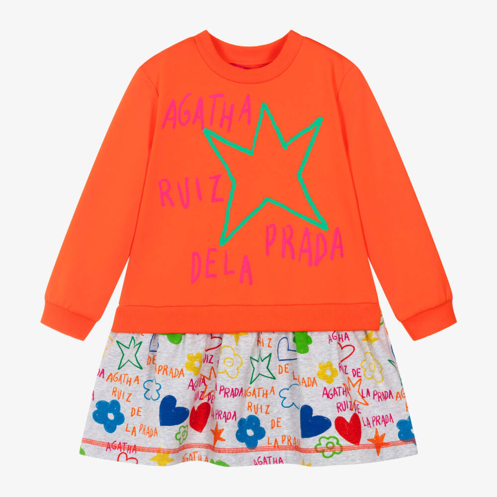 Agatha Ruiz de la Prada-Girls Orange & Grey Star Dress | Childrensalon Outlet