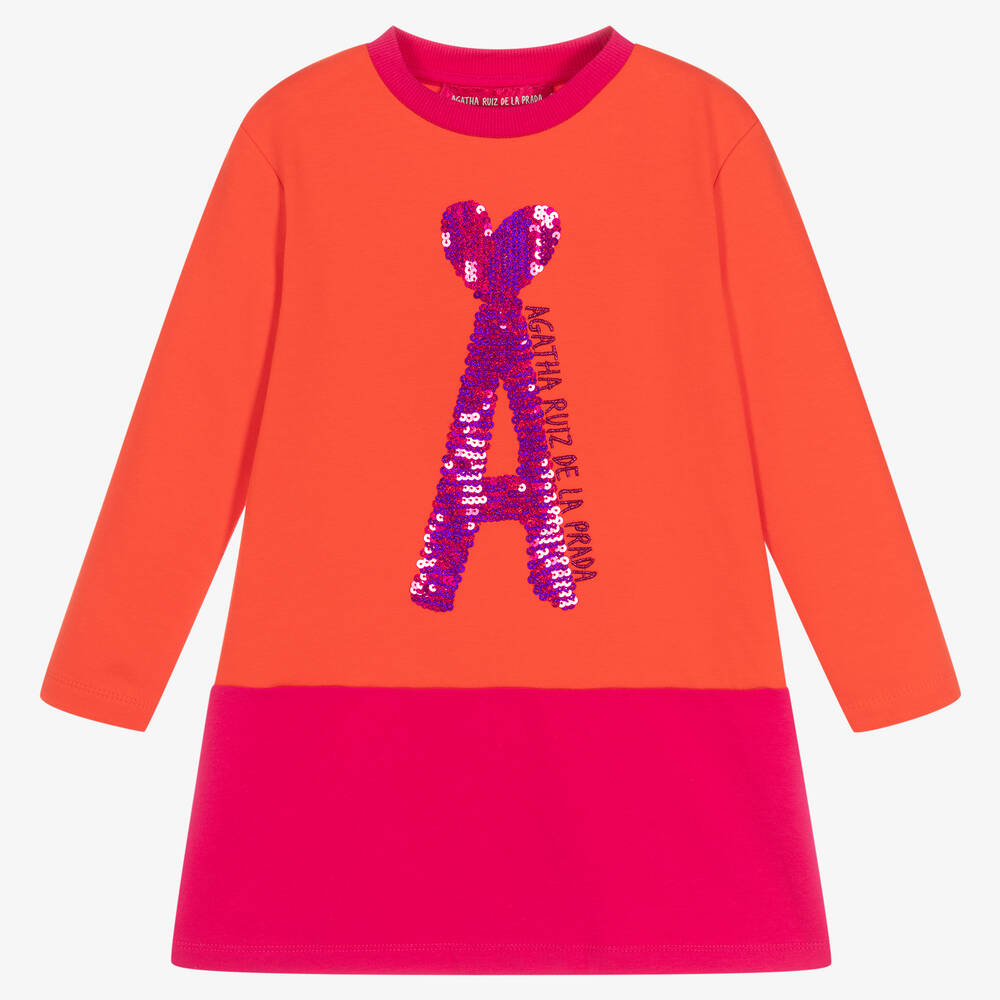 Agatha Ruiz de la Prada - Girls Orange & Pink Logo Dress | Childrensalon