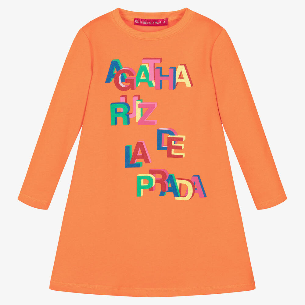 Agatha Ruiz de la Prada - Girls Orange Sweatshirt Dress | Childrensalon