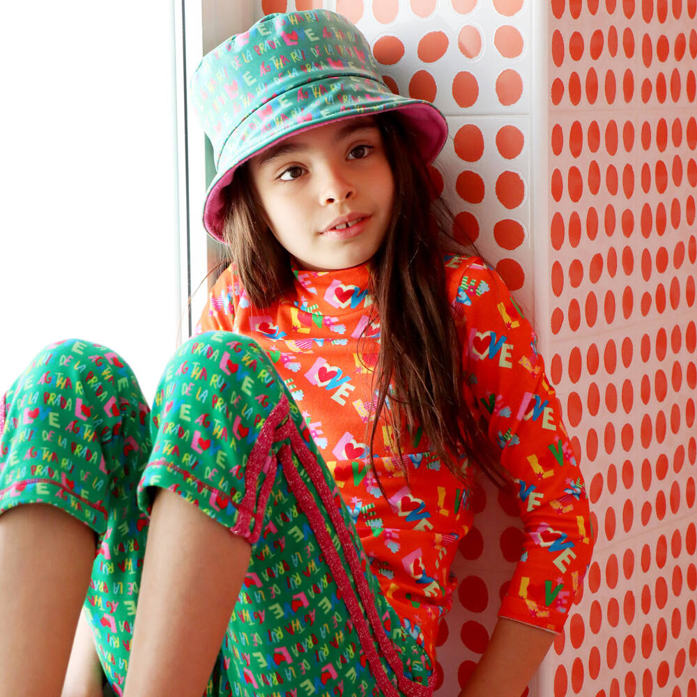 Agatha Ruiz de la Prada-توب بياقة عالية قطن جيرسي لون برتقالي للبنات | Childrensalon Outlet