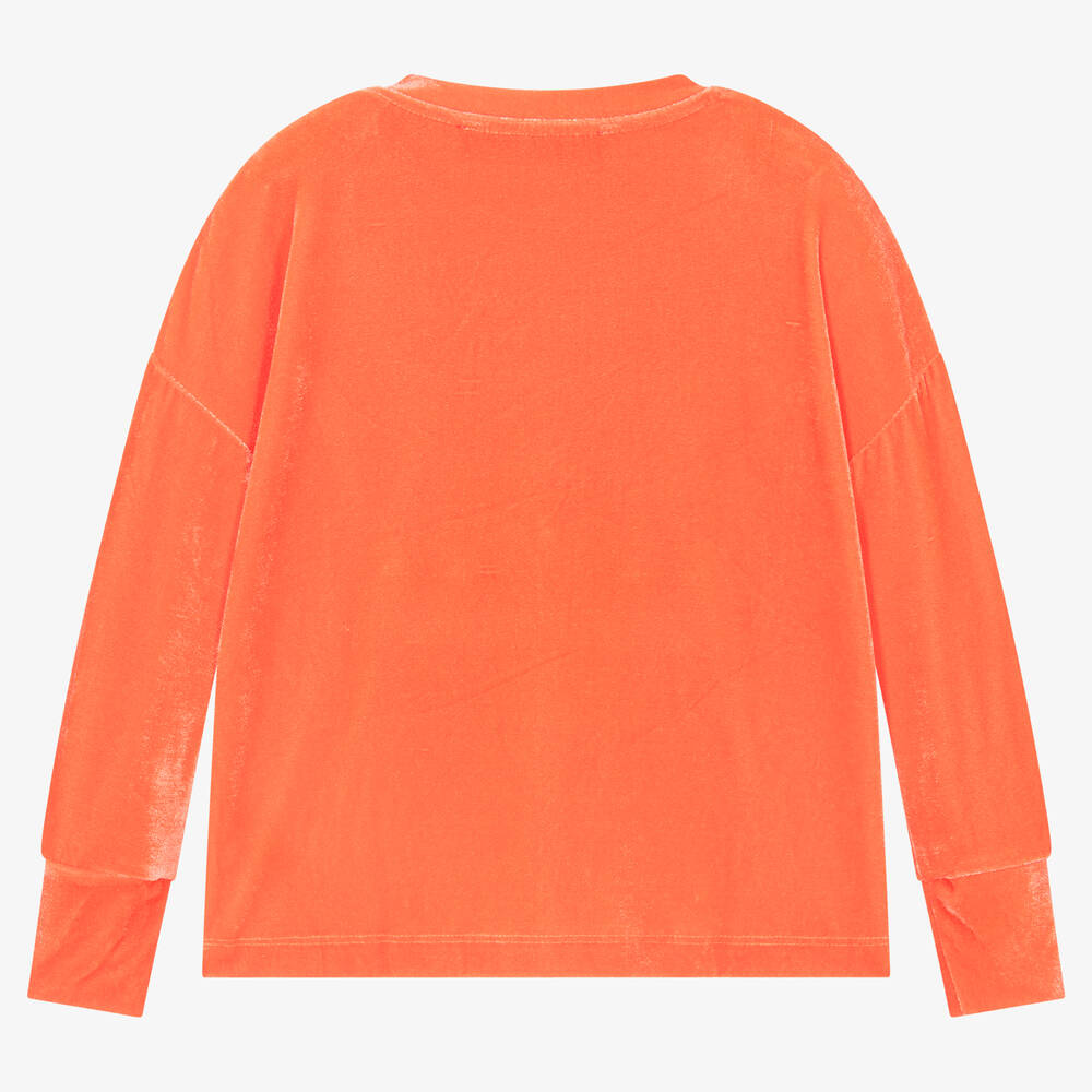 Agatha Ruiz de la Prada-Оранжевый велюровый свитшот с единорогом из пайеток | Childrensalon Outlet