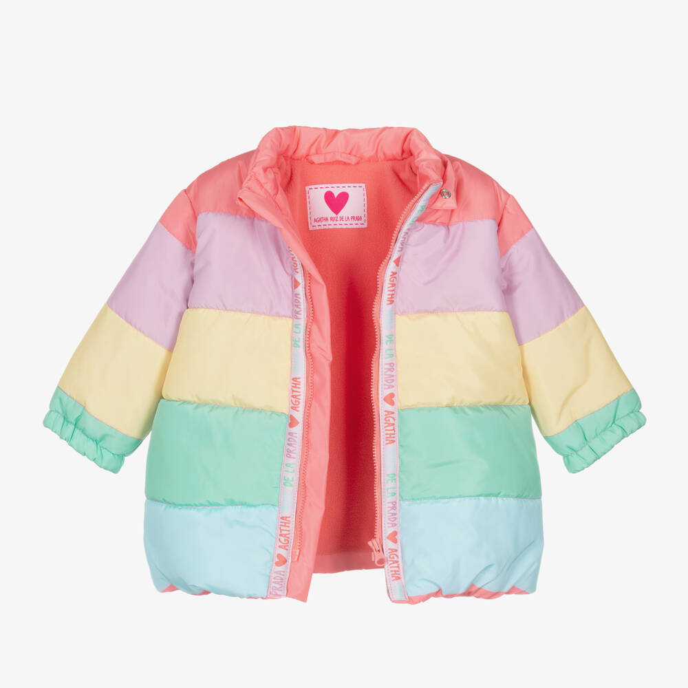 Agatha Ruiz de la Prada-Girls Pastel Stripe Puffer Jacket | Childrensalon Outlet
