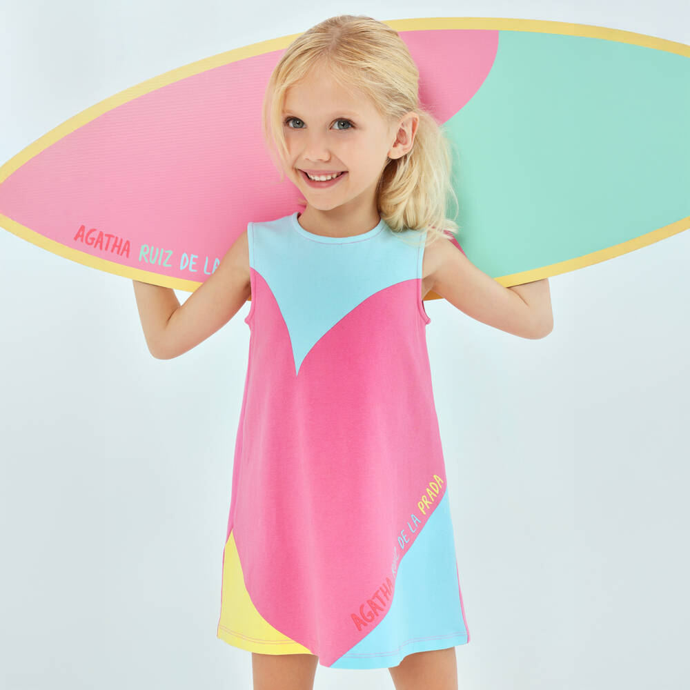 Agatha Ruiz de la Prada-Girls Pink & Aqua Blue Cotton Heart Dress | Childrensalon Outlet