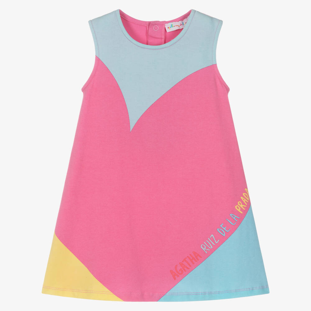 Agatha Ruiz de la Prada-Girls Pink & Aqua Blue Cotton Heart Dress | Childrensalon Outlet