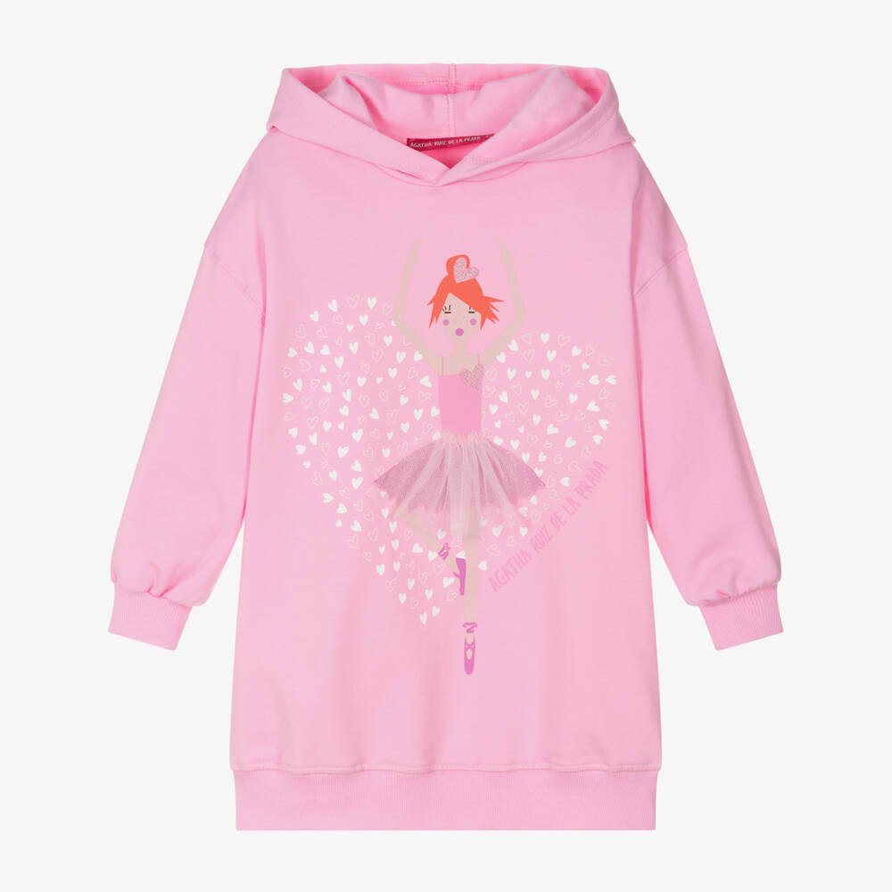 Agatha Ruiz de la Prada-فستان سويتشيرت بطبعة باليرينا قطن لون زهري | Childrensalon Outlet