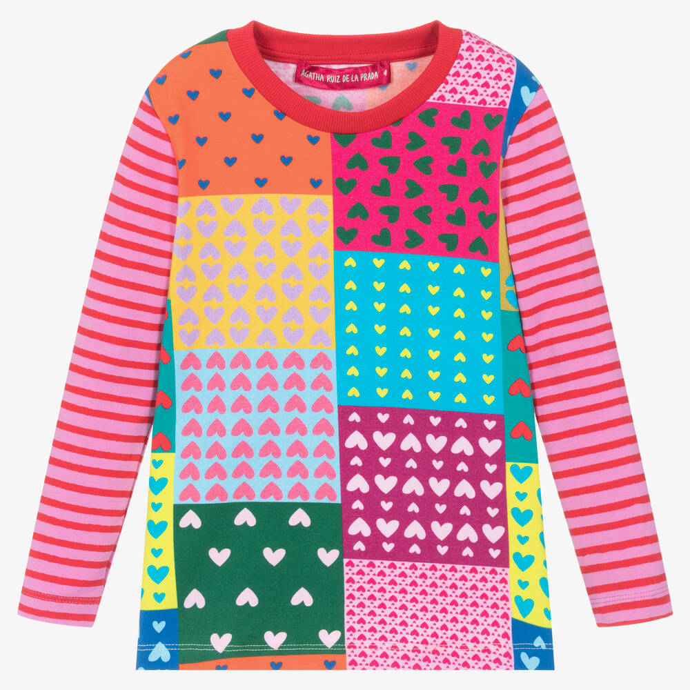 Agatha Ruiz de la Prada - Girls Pink & Blue Cotton Patchwork Top | Childrensalon