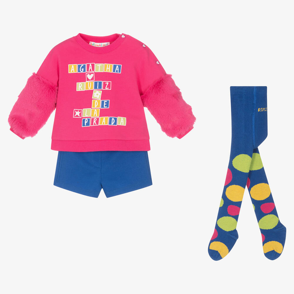 Agatha Ruiz de la Prada - Set mit Jersey-Shorts in Rosa und Blau für Mädchen | Childrensalon