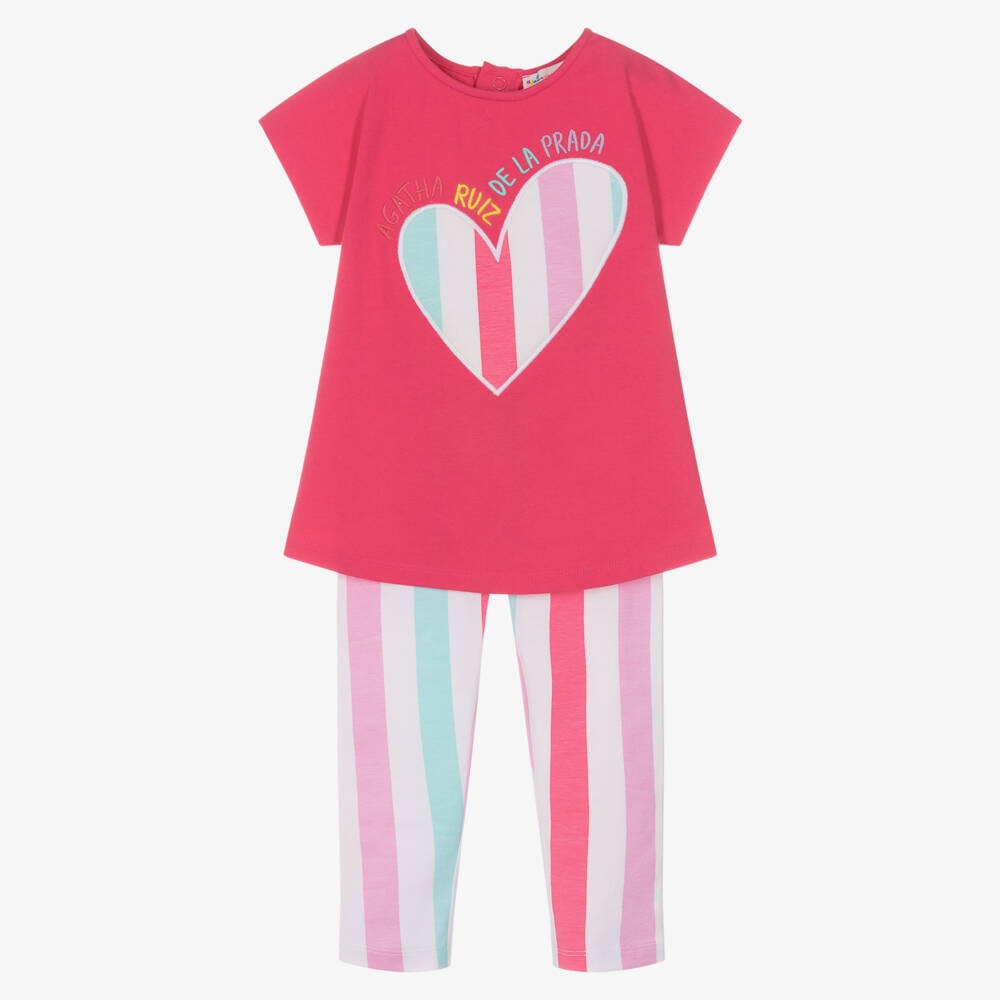 Agatha Ruiz de la Prada-Girls Pink & Blue Striped Cotton Leggings Set | Childrensalon Outlet