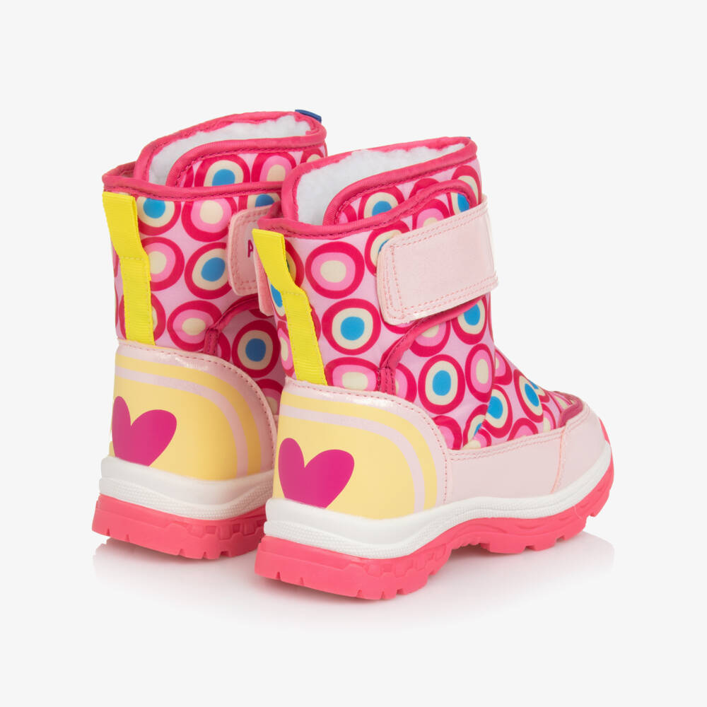 Agatha Ruiz de la Prada-Girls Pink Circle Print Snow Boots with Faux Fur Lining | Childrensalon Outlet