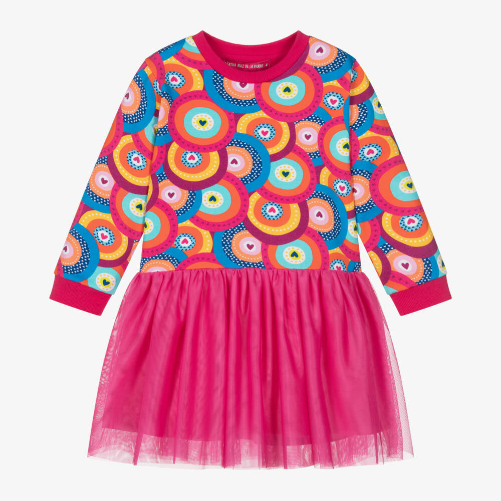Agatha Ruiz de la Prada-Girls Pink Circle Print Tulle Dress | Childrensalon Outlet